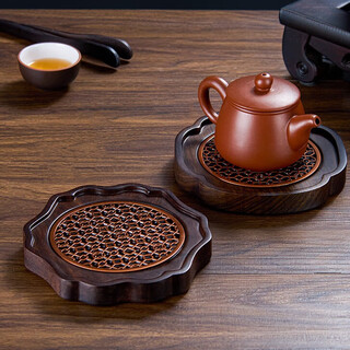 Liexuan ebony solid wood pot holder tea tray tray dry soaking table purple sand teapot pad pot base household kung fu tea set small ebony pot holder lace