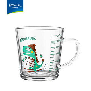 Nervishi glass milk cup with scale, children's straw cup, drinking milk cup, special breakfast cup for milk powder, cartoon milk naked cup, dinosaur 300ml 1 piece