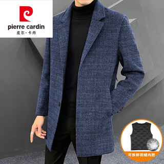 Pierre cardin double-sided woolen cashmere coat men's mid-length winter korean slim thick woolen woolen coat young and middle-aged windbreaker blue 9889 xl