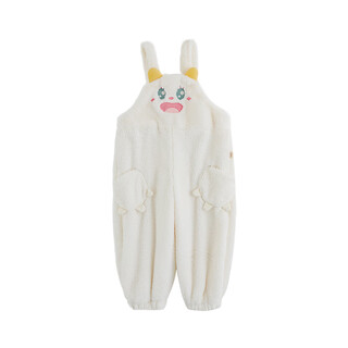 Young girls' velvet and thickened little monster plush overalls, winter style, cute, warm and cold-resistant casual pants, monster plush overalls, beige (zd3475) 110cm