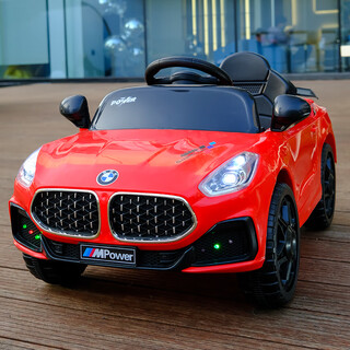 Yu enni bmw children's electric car four-wheeled with remote control baby car men and women toy car can sit on the charging stroller red single drive + early education + hard seat