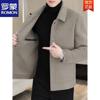 Romon wool double-sided woolen coat for men in autumn and winter new lapel high-end short woolen coat for men khaki 2308 2xl (suitable for 145jin jin equal to 0.5kg -160jin jin equal to 0.5kg)
