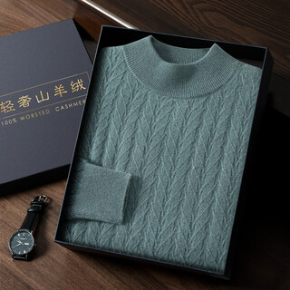 Ordos city-produced winter thickened and warm pure cashmere sweater for men, fashionable business casual versatile knitted sweater, jasper green l