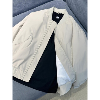 Qumile american cleanfit bomber jacket men's autumn and winter retro high street fashion brand couple's same style jacket top white xl