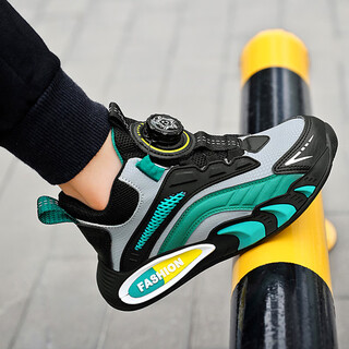 Anshoes brand off-code boys' shoes 2025 new autumn and winter mid-sized boys' plus velvet cotton shoes children's sports shoes 6788 black green autumn and winter leather waterproof thousands of people 37