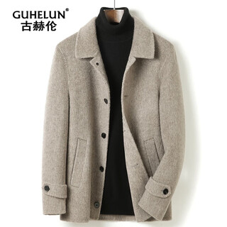 Guhelen woolen coat men's australian wool double-sided wool coat men's short double-breasted autumn and winter thickened solid color casual coat men's camel m (weight 100-130)