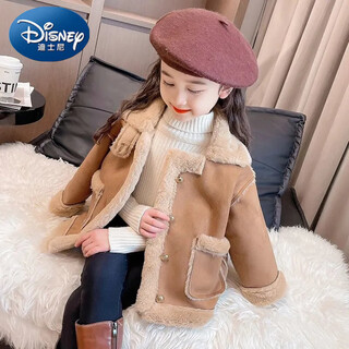 Disney girls fur coat 2024 new velvet thickened children's coat top fashionable baby season coat coffee color fur coat 90 cm