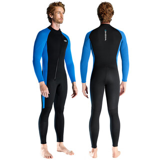 Vvir eer3mm adult swimsuit wetsuit women's warm swimsuit surfing snorkeling one-piece waterproof wetsuit wetsuit 3mm front zipper men's 210 blue xl 2mm (inclusive)-3mm (inclusive)