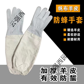 Chaoming sheepskin gloves beekeeping tool gloves bee protection anti-bee sting gloves breathable canvas bee catching arm sleeves natural beekeeping gloves xl