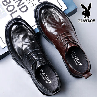 Playboy business formal casual leather shoes men's 2025 autumn and winter new style genuine leather cowhide black wedding shoes men's shoes black 43