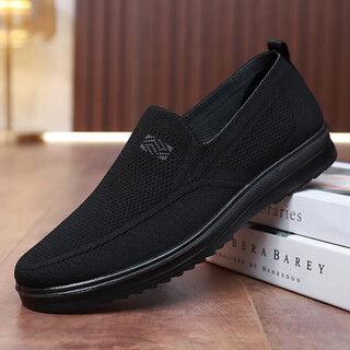 Brejing old beijing cloth shoes men's casual shoes spring and autumn non-slip breathable middle-aged and elderly shoes light soft sole large size men's shoes black 40