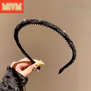 Mivm black rhinestone hair hoop, fine style pressed hair wash hair clip, fashionable temperament broken hair clip, forehead hair bundle clip headband for women, black rhinestone wrapped hair hoop