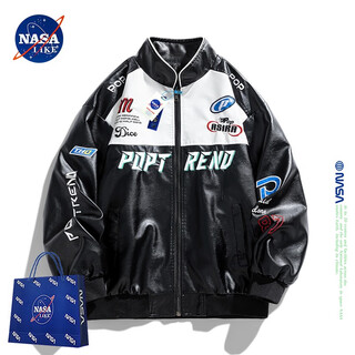Nasalike official fashion brand american retro motorcycle leather jacket men's autumn and winter baseball uniform pilot jacket high street men's jacket black 2xl (recommended 145-165jin jin equals 0.5 kg)