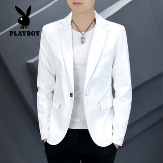 Playboy (playboy) youth slim personality leather suit spring and autumn korean style trendy men's handsome suit british casual single suit jacket 8805 white m
