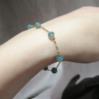 Yan's 18k gold ice blue water jade a-grade abacus bead bracelet adjustable light luxury simple versatile hand jewelry women's gift hand circumference 15
