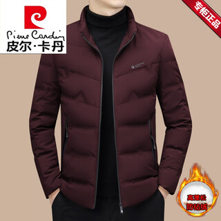 Pierre cardin down jacket men's winter lightweight short duck down middle-aged jacket casual stand-up collar top dad winter clothes burgundy 78320 m 170 (90-115jin jin equals 0.5kg)