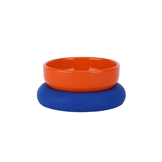 Zeze cat bowl ceramic pet bowl protects cervical vertebra dog bowl anti-tip cat food and drinking water double bowl pet supplies orange + blue (single) cat food and water bowl universal