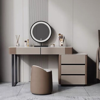 Italian light luxury internet celebrity small apartment slate dressing table dressing table storage drawer integrated master bedroom simple and modern 0.8 meter dressing table solid wood saddle leather + slate
