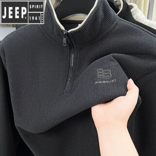 Jeep spirit jeep zipper stand collar new velvet thickened autumn and winter sweatshirt thickened men's inner layer warm long sleeves dark gray velvet 2xl 145-160jin jin equals 0.5 kg