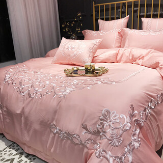Mercury series light luxury 2025 new cotton pink four-piece set 100 pure cotton bed sheets and quilt covers european wedding bedding 4 grace-inulin 1.8m bed sheet style four-piece set-quilt cover 200*230