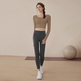 Youyou yoga clothes for women 2025 new spring and summer suit fitness clothes pilates long-sleeved tops with chest pads 34002 twilight coffee + gray yoga pants s (recommended weight 85-100 jin jin equals 0.5 kg)