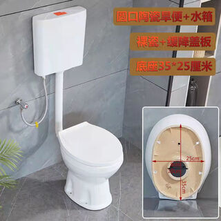 旱厕坐便器陶瓷老人孕妇马桶农村改厕蹲坑改坐便直通式免冲旱坐便 圆孔+盖板+水箱 220mm