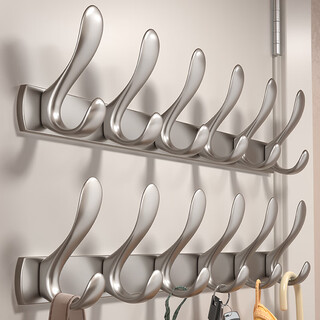 地月钛金属原色挂衣架壁挂墙上门后挂衣钩免打孔进门玄关排钩大衣帽钩 金属灰 7钩(长65cm)