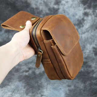 Kangaroo crazy horse leather belt bag men's cowhide multi-function small bag pendant bag genuine leather cigarette bag cell phone bag wearing belt men's bag maroon