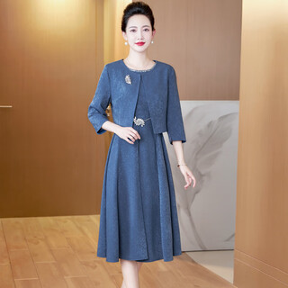 Purple charming spring and autumn wedding mother's dress two-piece set women's slim belly covering banquet dress elegant middle-aged and elderly suit blue suit 2xl (recommended 120-130 jin jin equals 0.5 kg)