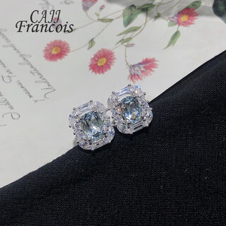 Cajj francois aquamarine earrings for women natural colorful jewelry gemstones 925 silver inlaid aquamarine earrings