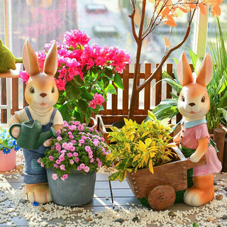 Yi mingyuan garden decoration courtyard floor-standing simulation cartoon rabbit ornament living room balcony creative arrangement animal sculpture combination 2