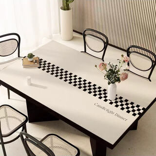 Xinlin light luxury dining table mat, simple modern coffee table tablecloth, no-wash, oil-proof, waterproof, anti-scalding, pvc insulated table mat, high-end, small black and white strips, wipe clean 90x160cm