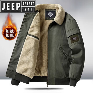 Jeep spirit jeep cotton jacket men's winter new jacket cotton jacket lamb velvet workwear men's fur collar warm and thickened men's clothing 627 military green xl recommended 136-155jin jin equals 0.5 kg