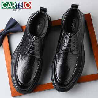 Cartelo british men's formal leather shoes breathable classic business men's shoes hand-scratch pattern low-top leather shoes for men 9903 black 41