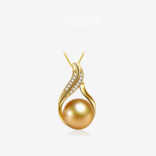 Qinhenghui guaranteed gold 18.k gold seawater south sea gold bead pendant for women, round, gold 10-11mm
