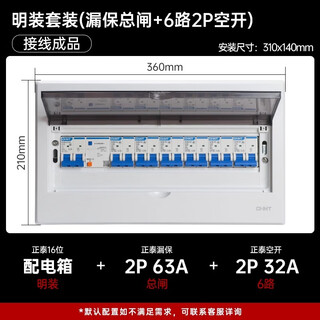 Chint 220v complete set of distribution box air switch with leakage protection box strong electric box concealed electric box finished product ming chint exposed 6-way (2p air switch branch)