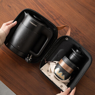 Ahri's love travel tea set portable set souvenirs, business gifts, father's birthday gifts, boys' gifts for teachers and dads, practical one pot, three cups, portable kettle, black, 7 heads, business travel, outdoor camping office, easy-to-make tea cup
