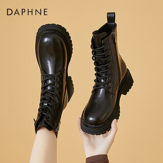 Daphne martin boots women's thick-soled new high-heeled women's boots british style short boots leather boots casual women's shoes black plus velvet 37