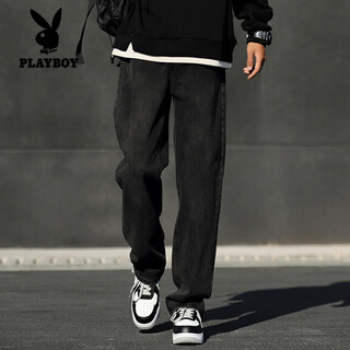 Playboy (playboy) smoke gray jeans men's autumn 2025 autumn and winter new american loose straight casual long pants retro trendy brand me black