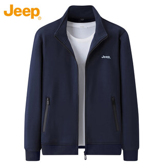 Jeep (jeep) sweatshirt men's coat autumn and winter loose casual cardigan trend heavy sportswear men's dark blue 2xl