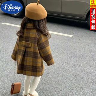 Disney (disney) girls' medium-length woolen coat internet celebrity style fashionable children's woolen coat jacket 2024 autumn and winter new korean version 90 light brown