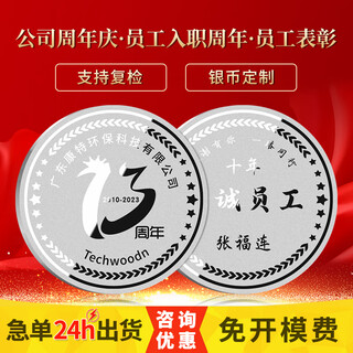 Xinjinzhidao silver coin custom anniversary silver employee induction souvenir copper gold-plated coin badge medal gold banknote crystal ornament 10g silver coin (diameter 3cm)