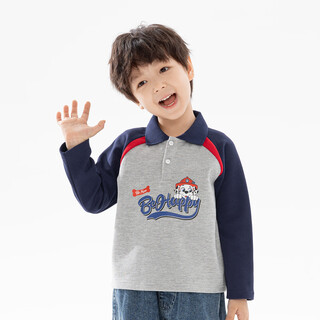 Paw paw team makes great contributions to boys' long-sleeved t-shirt polo collar children's bottoming shirt boys' tops trendy and cool flower gray 120cm