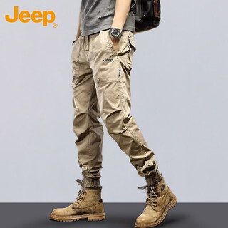 Jeep (jeep) overalls men's autumn and winter leggings pants men's loose trendy versatile casual pants men's khaki 32