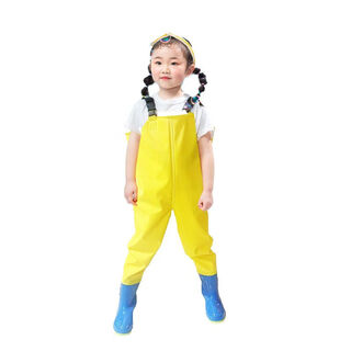 Shanye children's water play one-piece waders kindergarten waterproof clothes for catching the sea children's rain boots men and women fishing rain pants beach children's yellow overalls 21 size 27 (shoe length 145cm)
