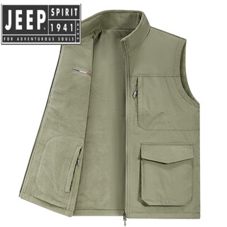 Jeep spirit jeep spirit autumn and winter thickened reversible vest men's autumn and winter fleece waistcoat workwear velvet vest men khaki 3xl