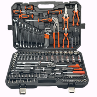 Auto repair tool set, socket wrench, ratchet repair combination, multi-functional full tool box for car repair, 142-piece 24-tooth straight handle set for auto repair
