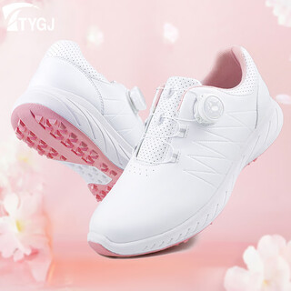 Ttygj golf shoes women's rotating button laces lightweight waterproof anti-slip fixed nails white pink sports ball shoes white pink 37