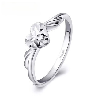 Qianshu (qianshu) pt950 platinum ring for women imitation diamond faceted heart-shaped platinum ring angel's kiss women's single ring platinum angel's kiss ring weighs about 2.38-2.48