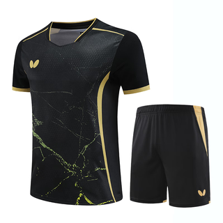 蝴蝶乒乓运动乒乓球服成人运动短袖套装男女速干吸汗排汗透气短款训练服 04黑色男款套装 XL